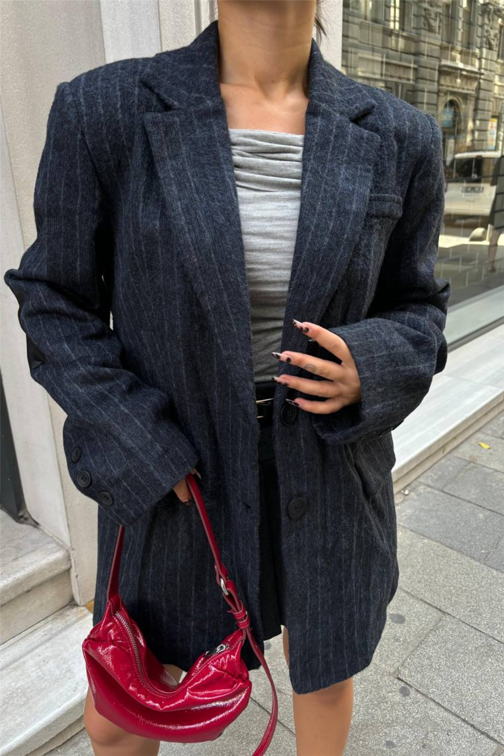 KAŞE CEKET DİRSEK DERİ PARÇALI - Lacivert