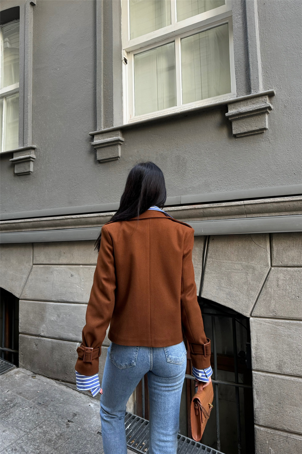 KAŞE CROP CEKET 4 DÜĞME - Kahverengi