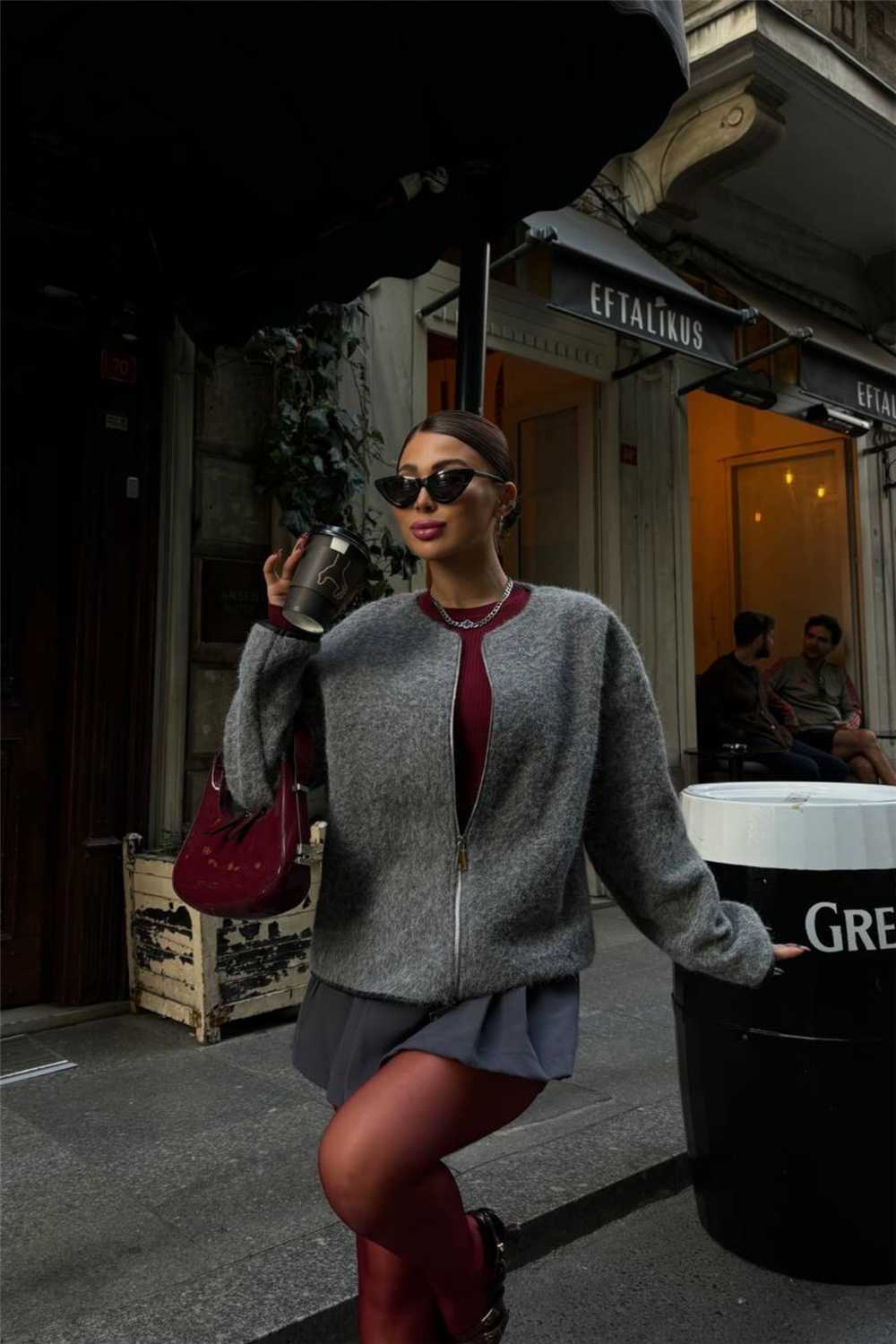 KAŞE FERMUARLI BLUZ - Gri