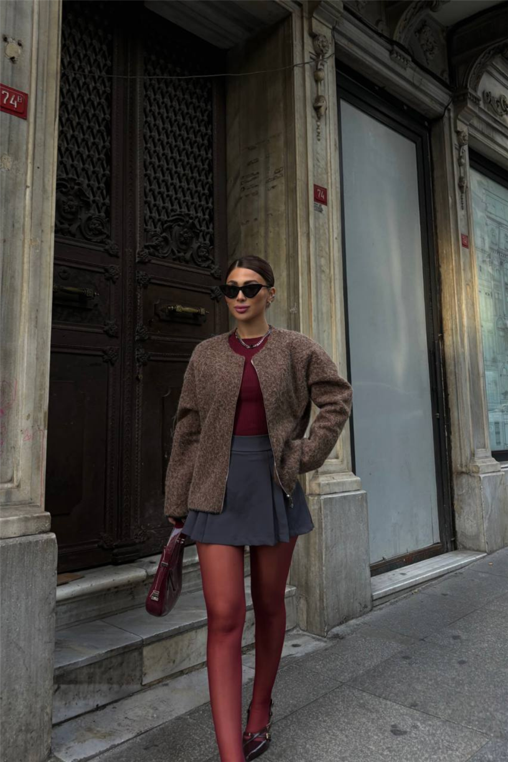 KAŞE FERMUARLI BLUZ - Kahverengi