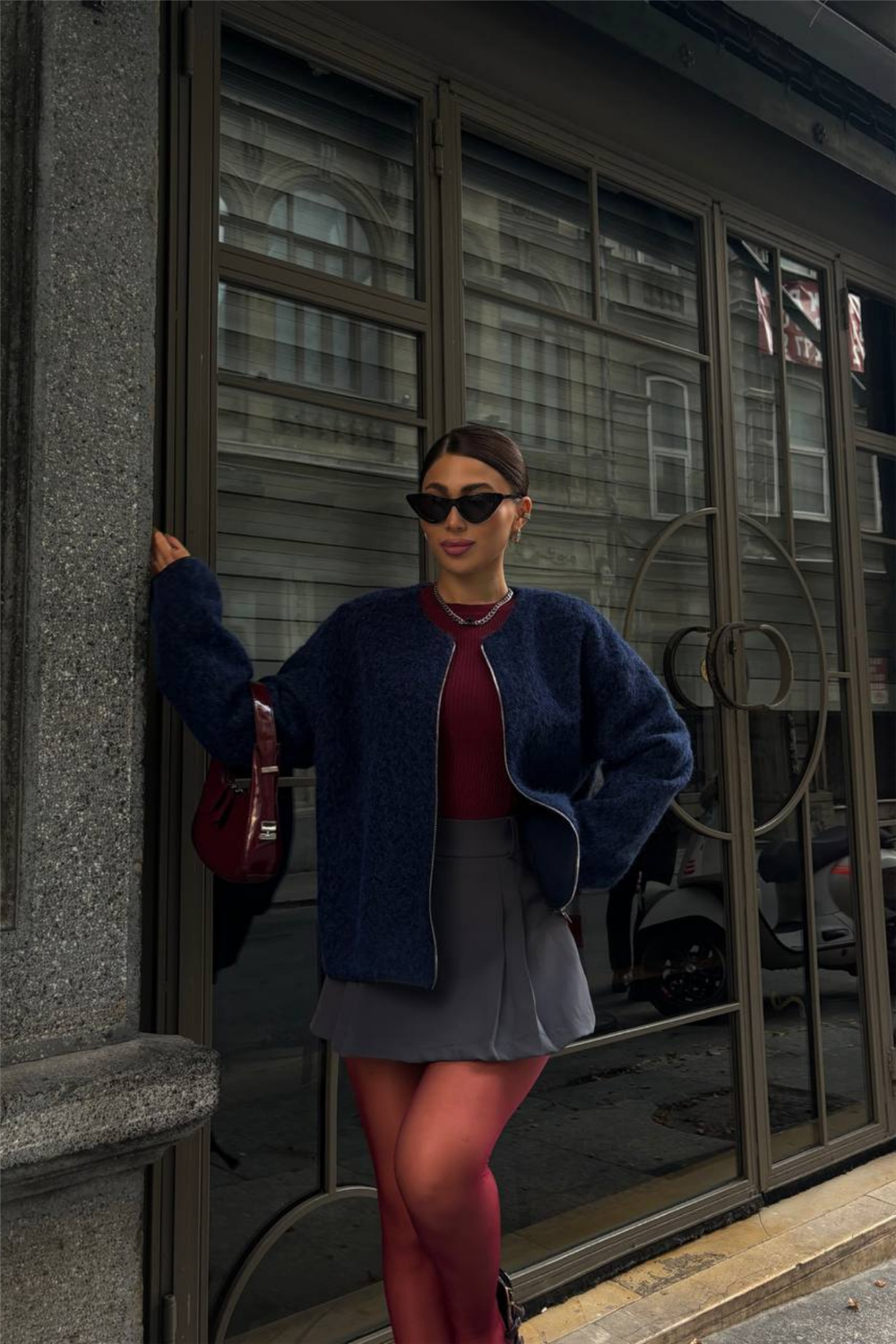 KAŞE FERMUARLI BLUZ - Lacivert