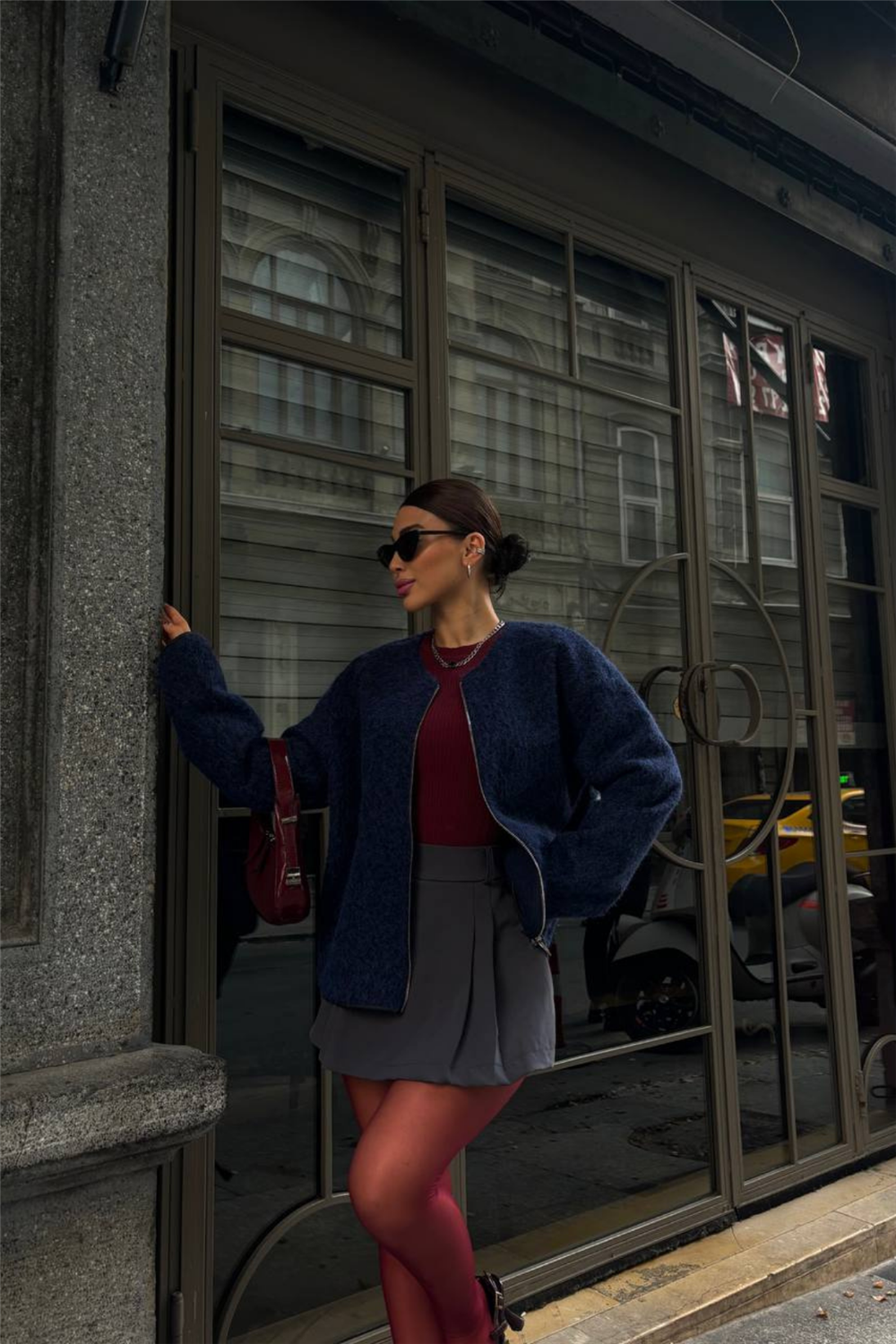 KAŞE FERMUARLI BLUZ - Lacivert