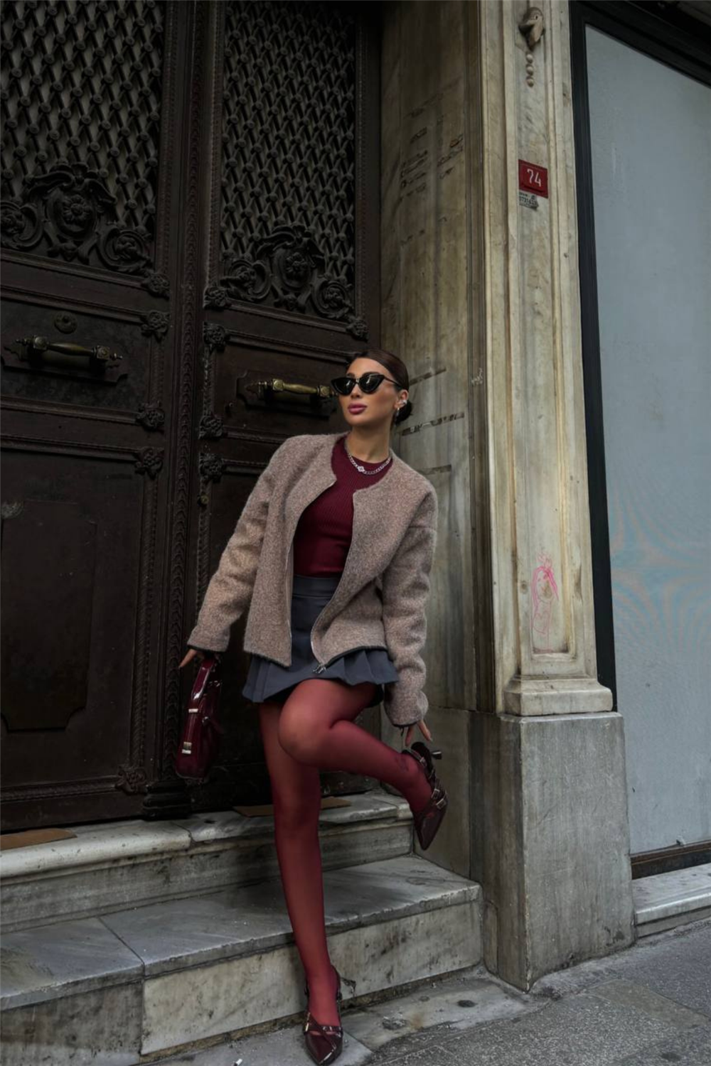 KAŞE FERMUARLI BLUZ - Vizon