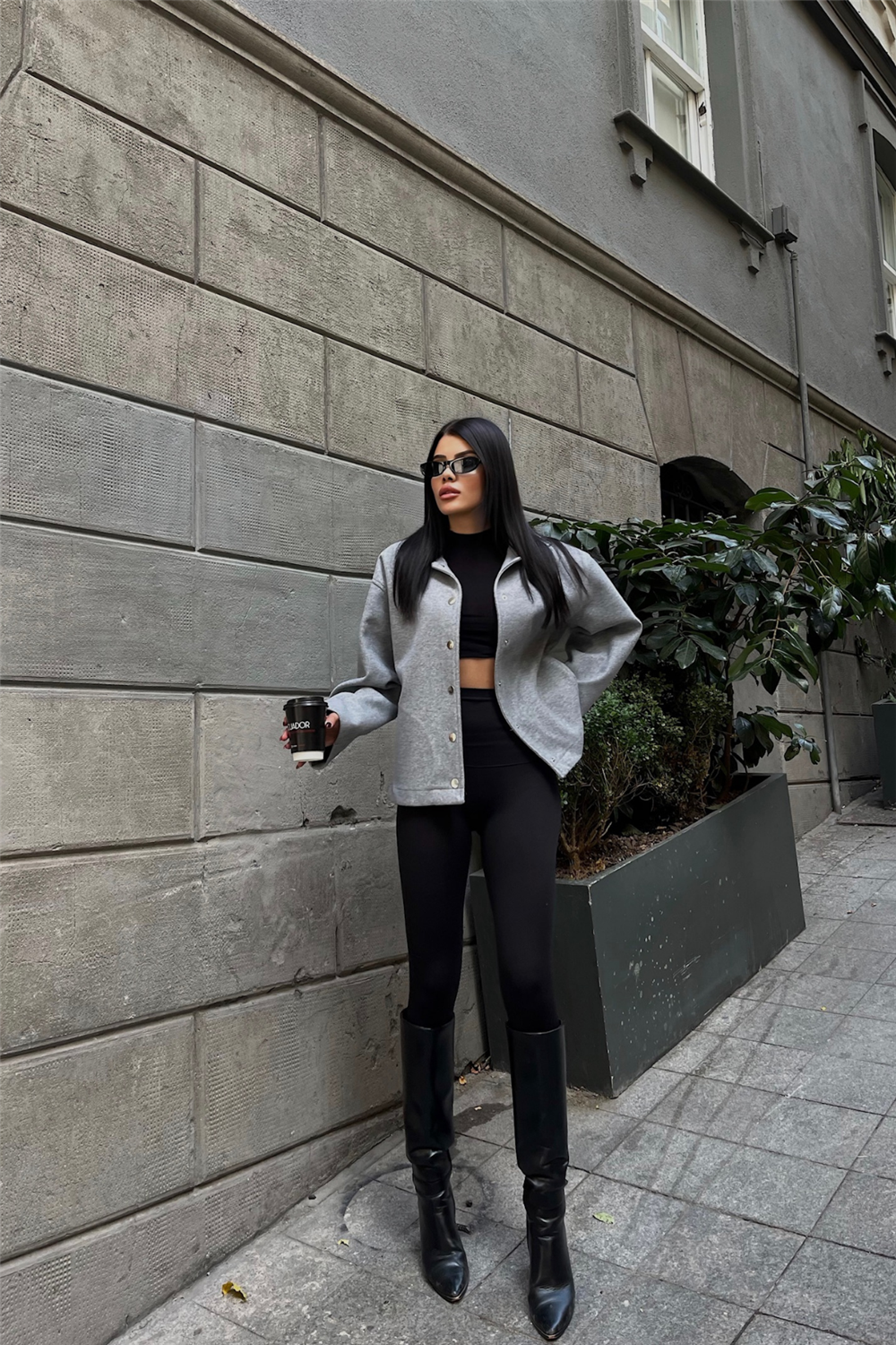 KAŞE GÖMLEK CEKET YANDAN CEP DETAYLI - Gri