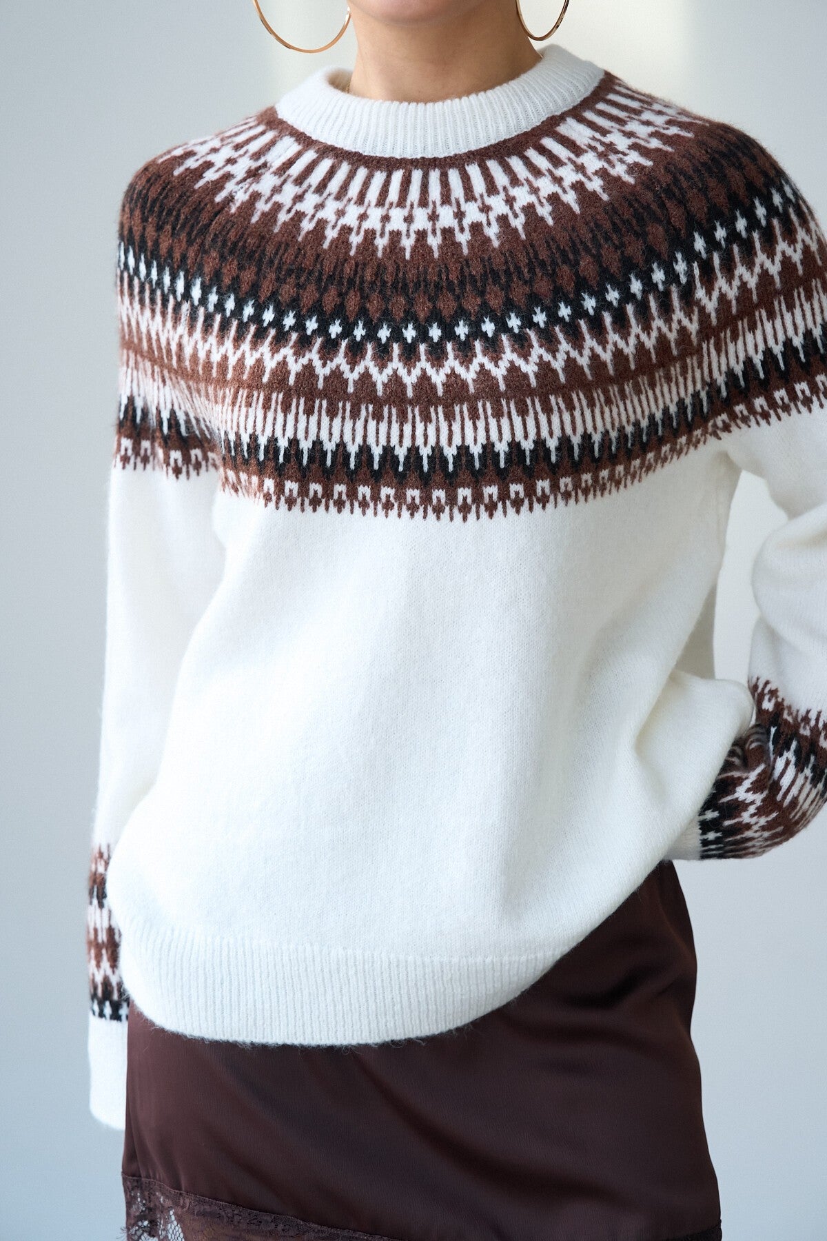 Bone-Coffee-Black Jacquard Sweater