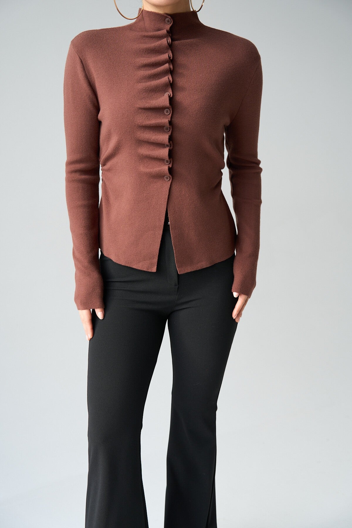 COFFEE Shirred Cardigan