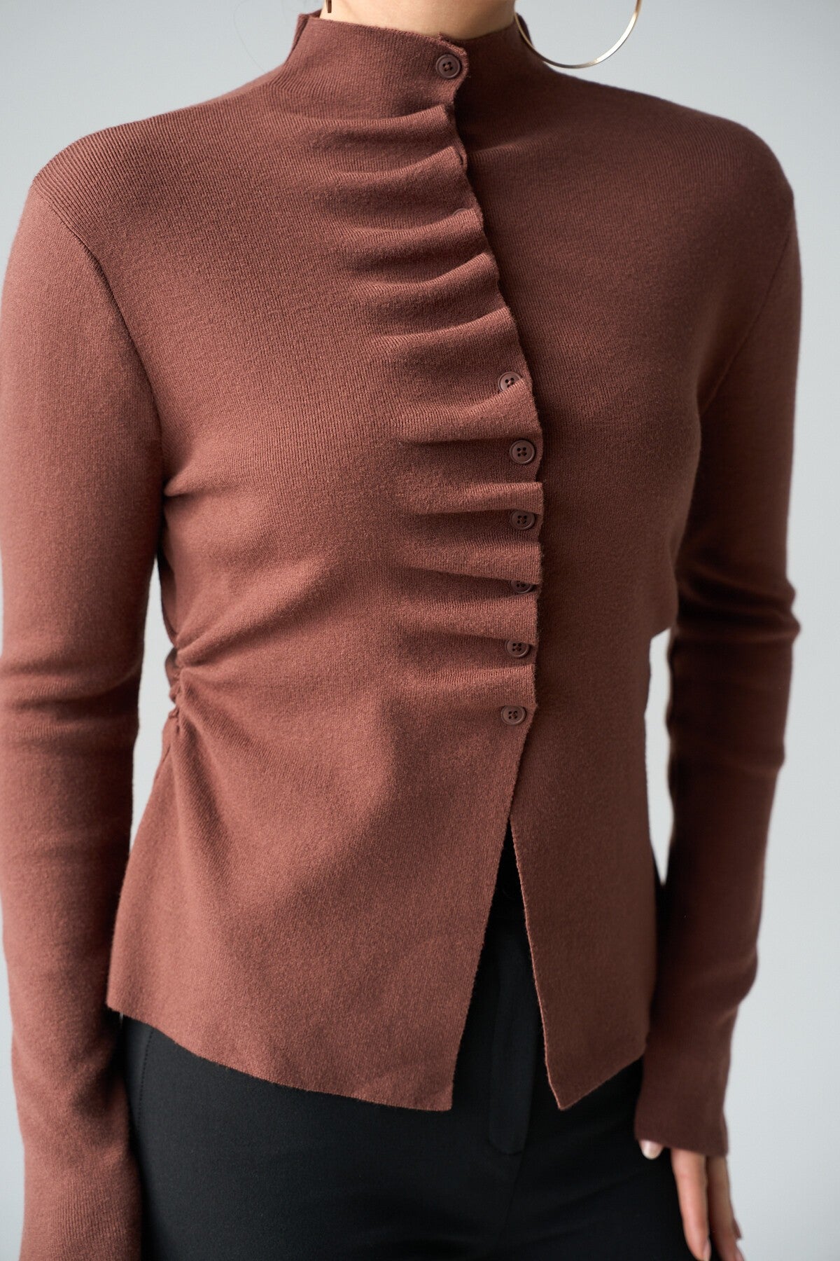 COFFEE Shirred Cardigan