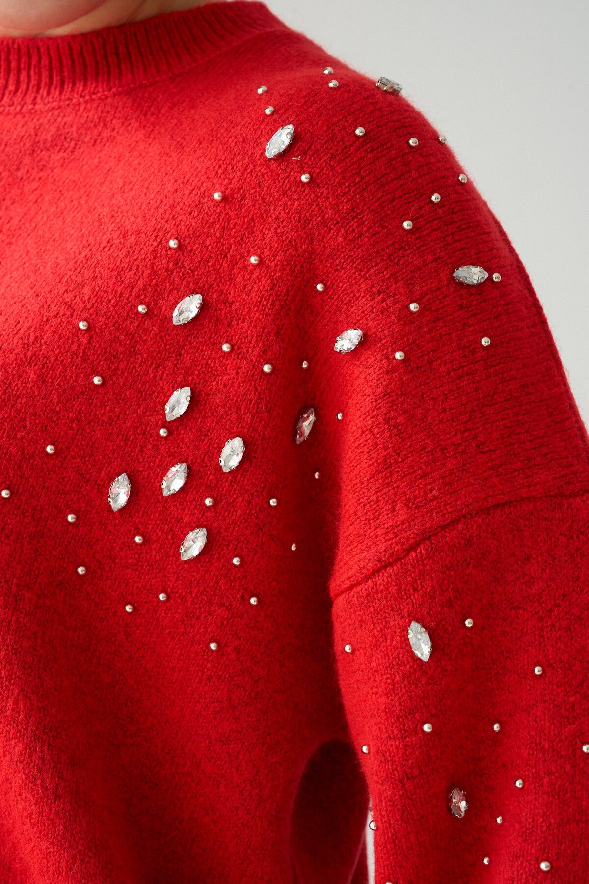 Red Sweater with Embellished Shoulders