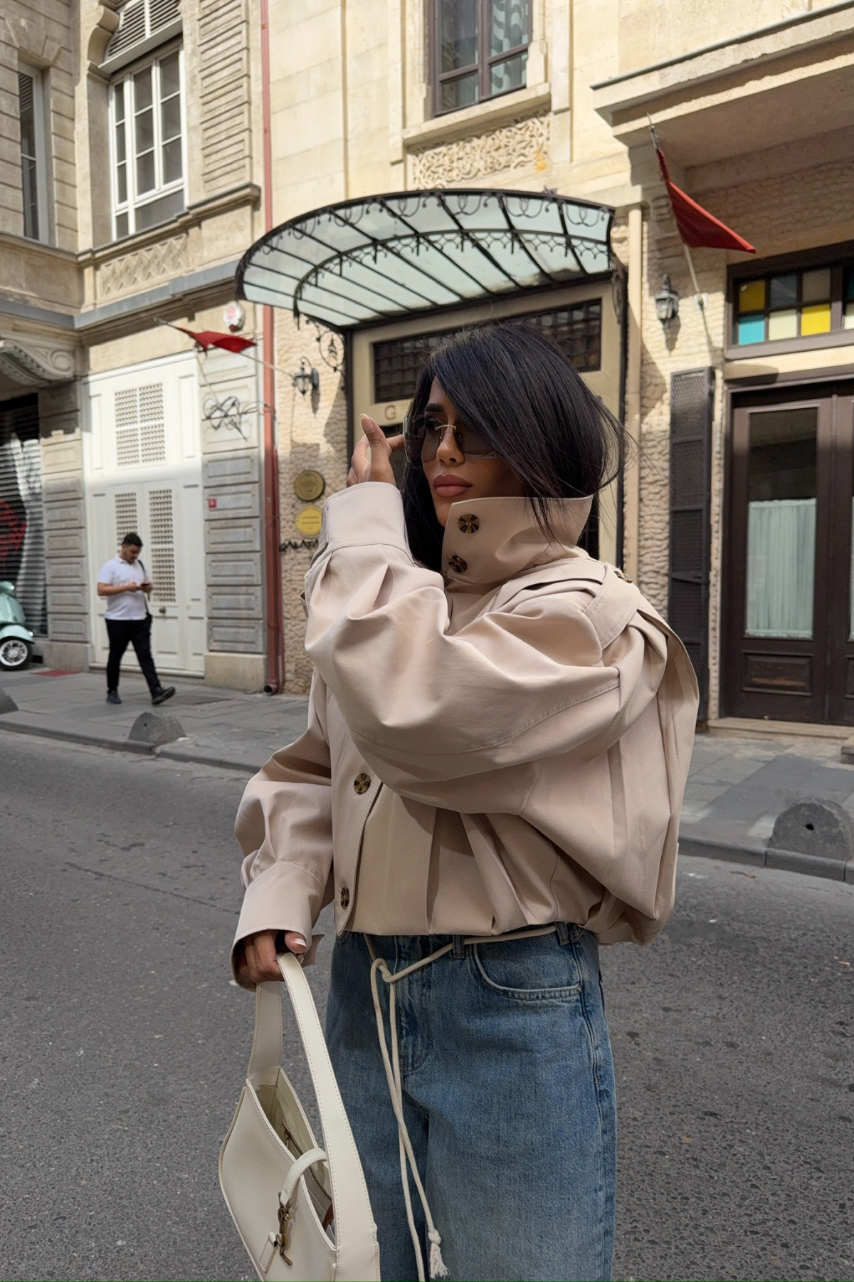 KISA TRENCH OMUZ KAPALI PİLE DETAYLI BALON MODEL - Bej
