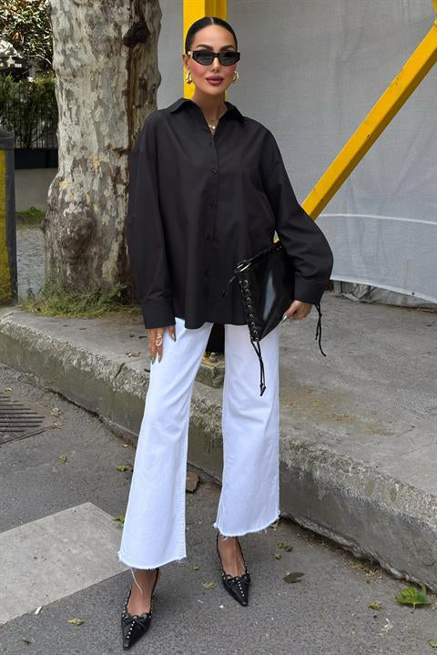 Klasik Oversize Poplin Gömlek 3421