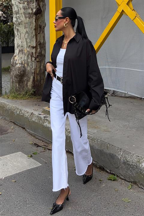 Klasik Oversize Poplin Gömlek 3421 SİYAH L