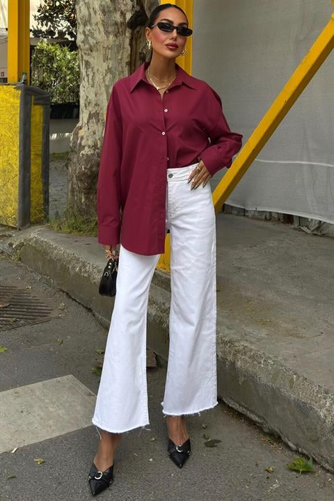 Klasik Oversize Poplin Gömlek 3421 BORDO L