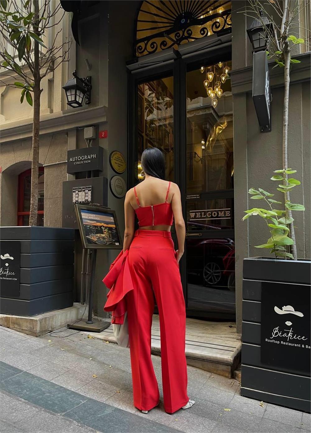 KOL 4 DÜĞME -  BÜSTİYERLİ 3 CEKET PANTOLON TAKIM - Nar