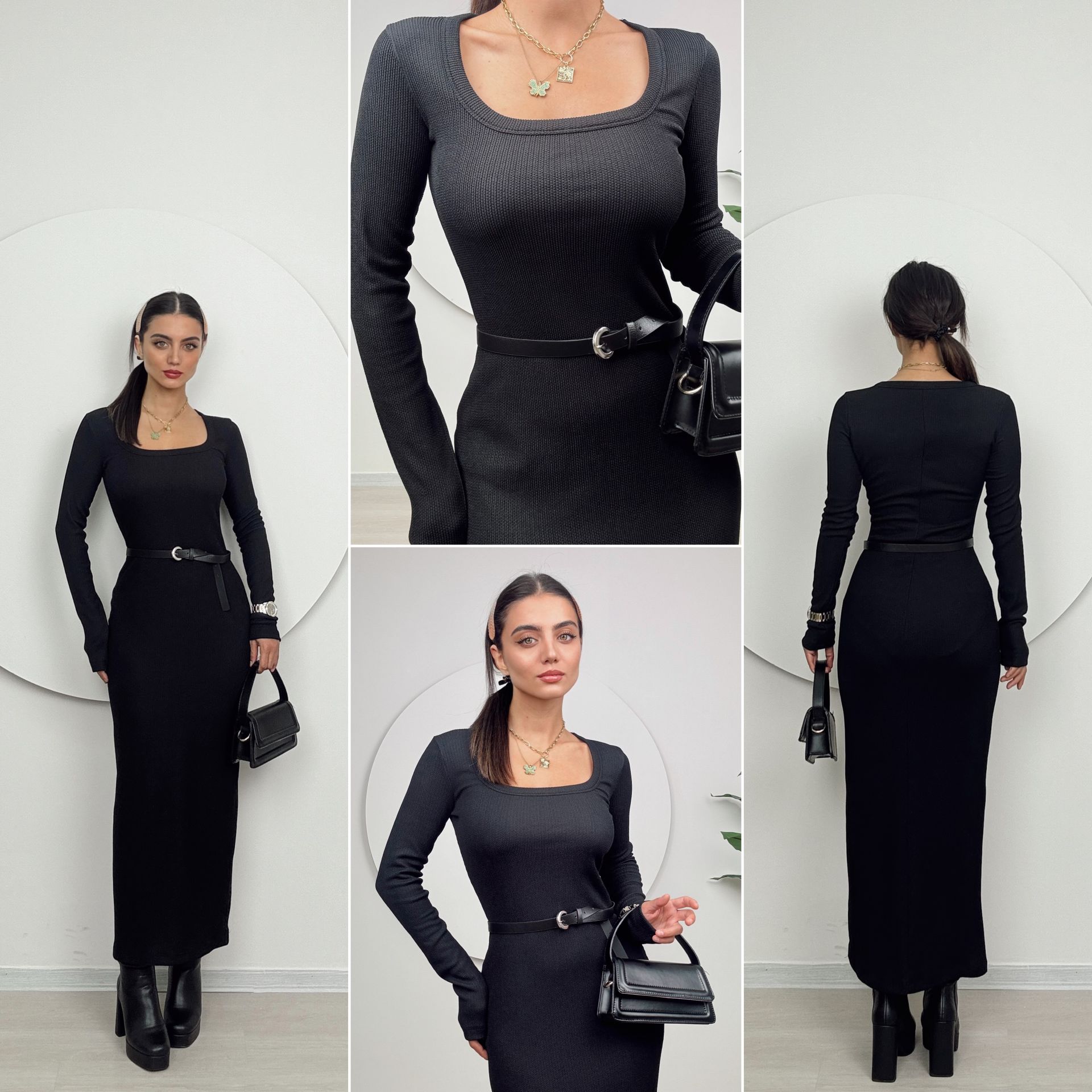 1013 U YAKA ÖRME ELBİSE