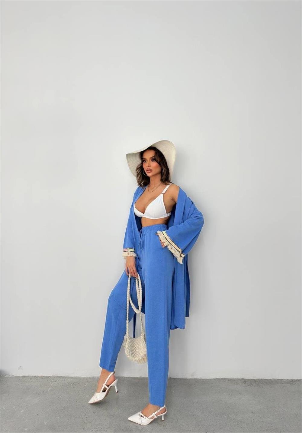 KOLUCU PÜSKÜL KİMONO TAKIM - Mavi