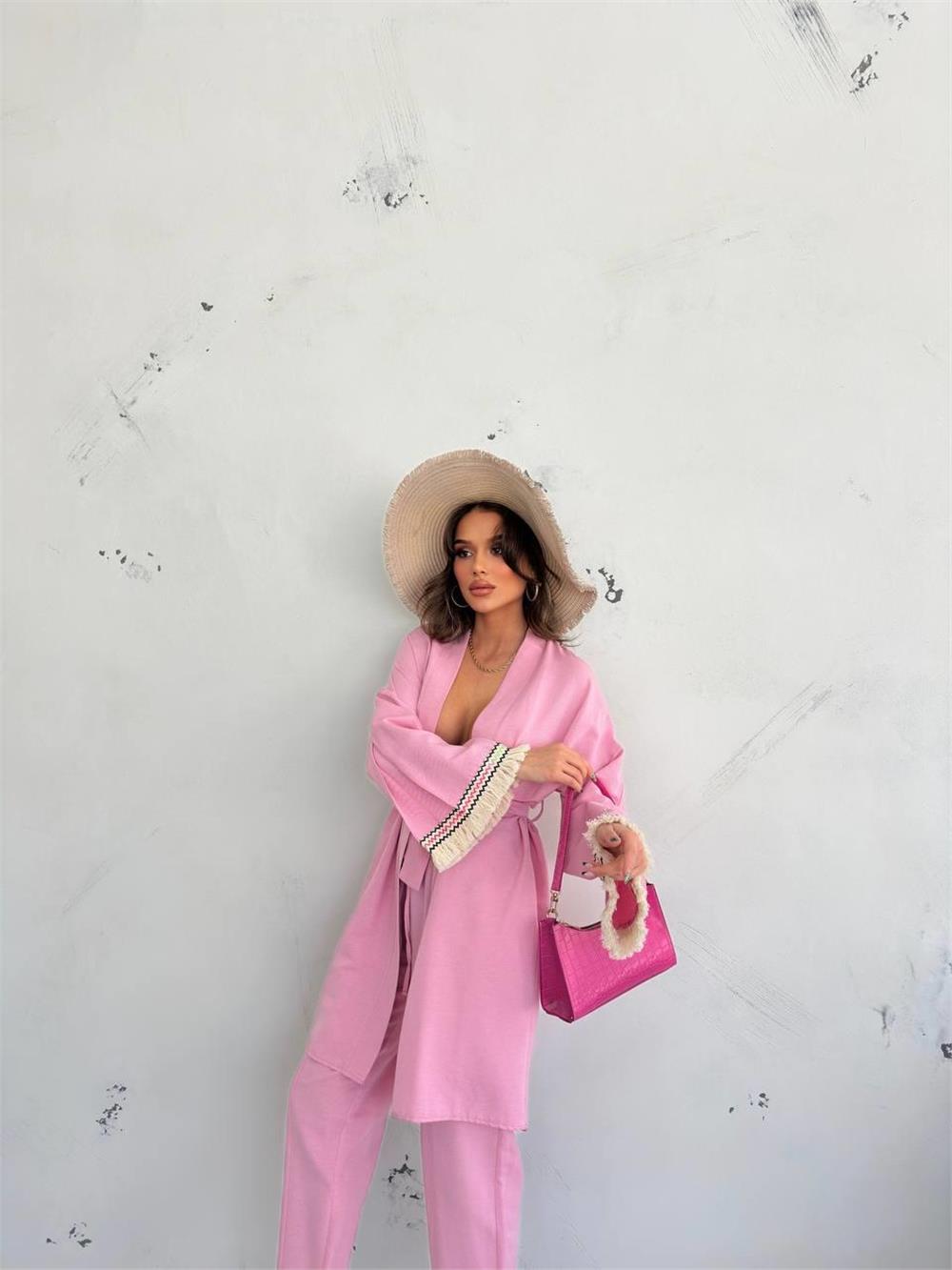 KOLUCU PÜSKÜL KİMONO TAKIM - Pembe