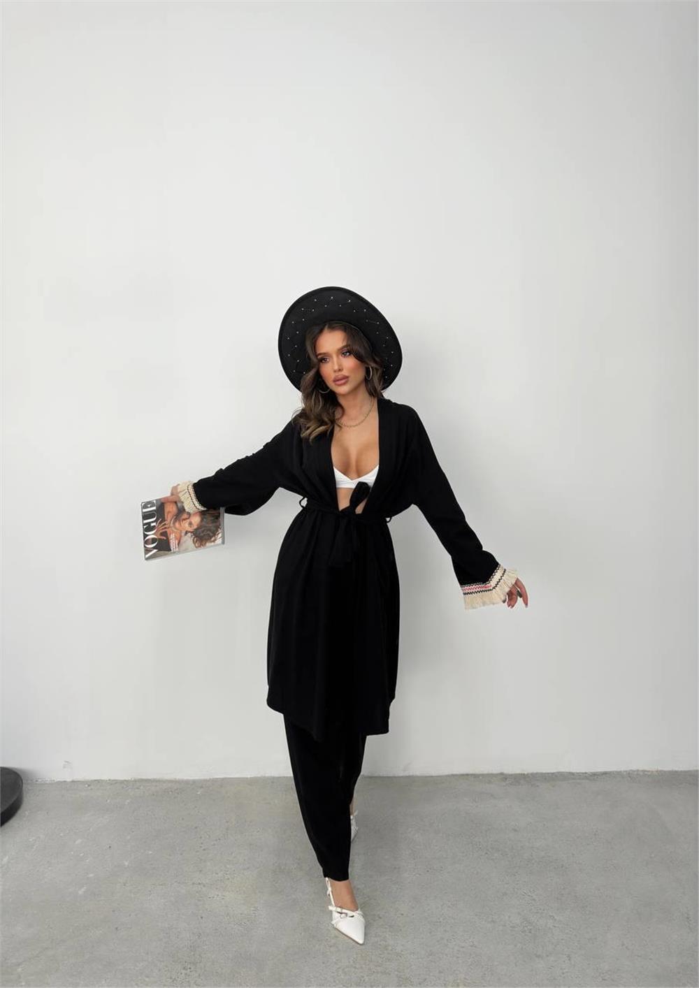 KOLUCU PÜSKÜL KİMONO TAKIM - Siyah