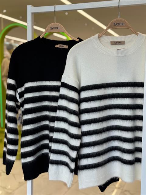 Kontrast Çizgili Triko Kazak 1371