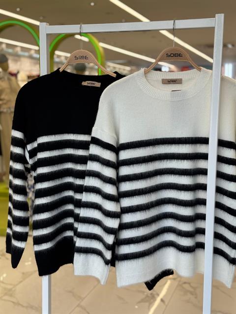 Kontrast Çizgili Triko Kazak 1371