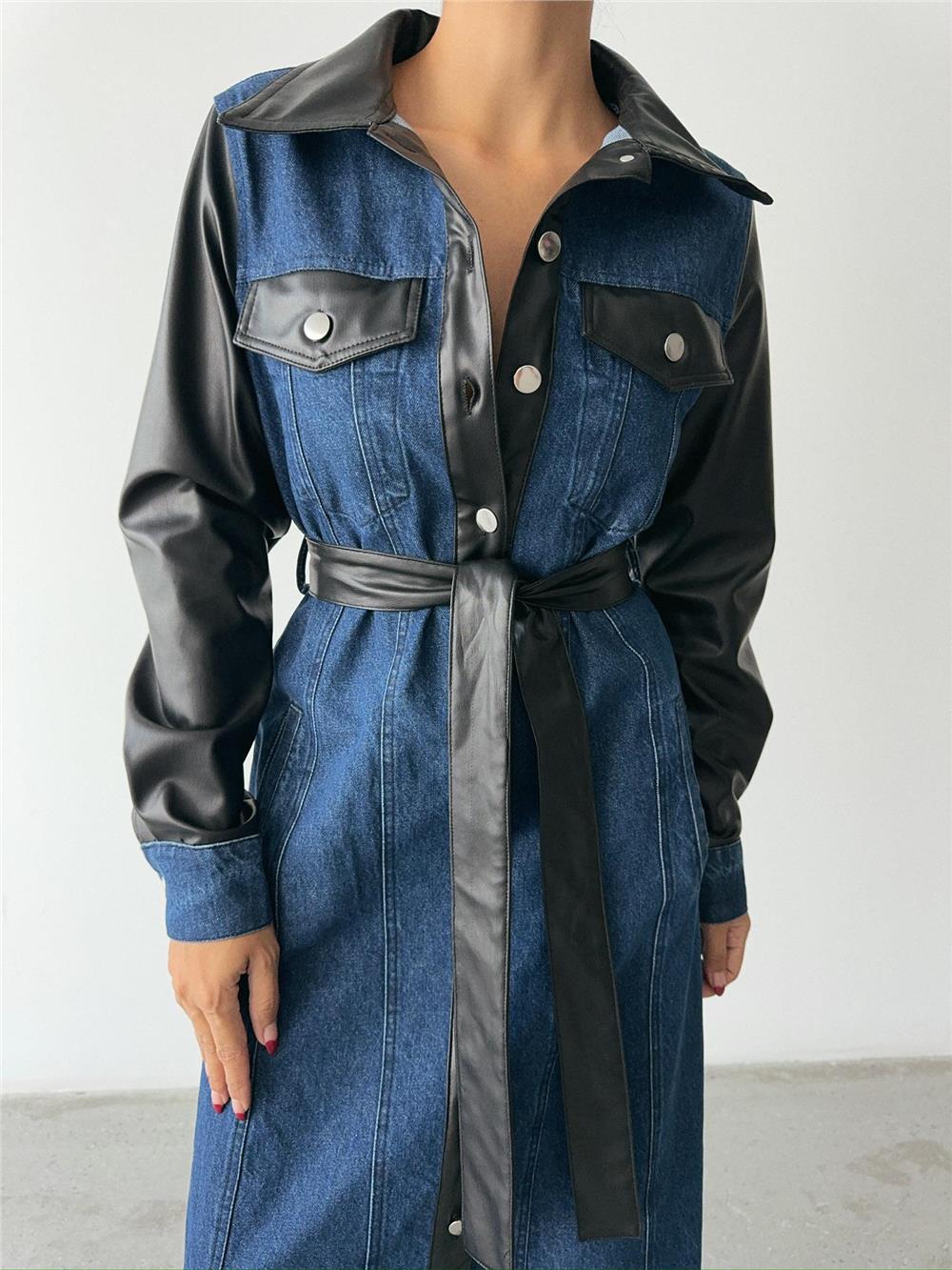 KOT ELBİSE UZUN ÖNDEN DÜĞMELİ - Mavi