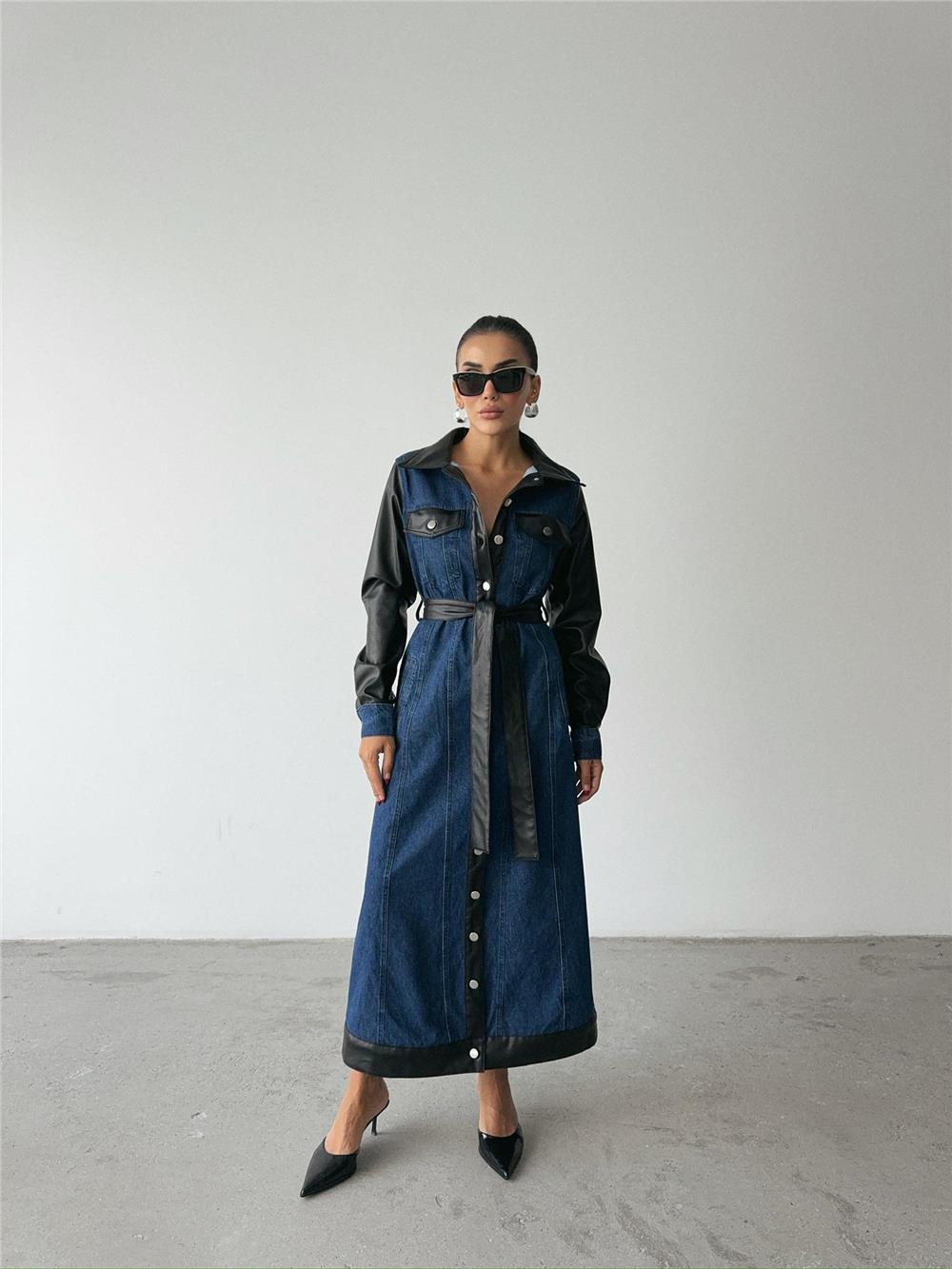 KOT ELBİSE UZUN ÖNDEN DÜĞMELİ - Mavi