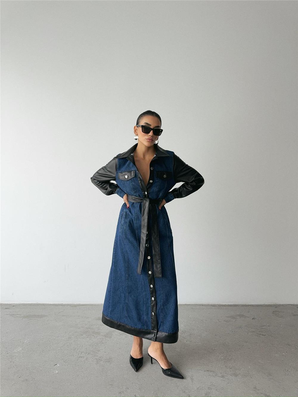 KOT ELBİSE UZUN ÖNDEN DÜĞMELİ - Mavi