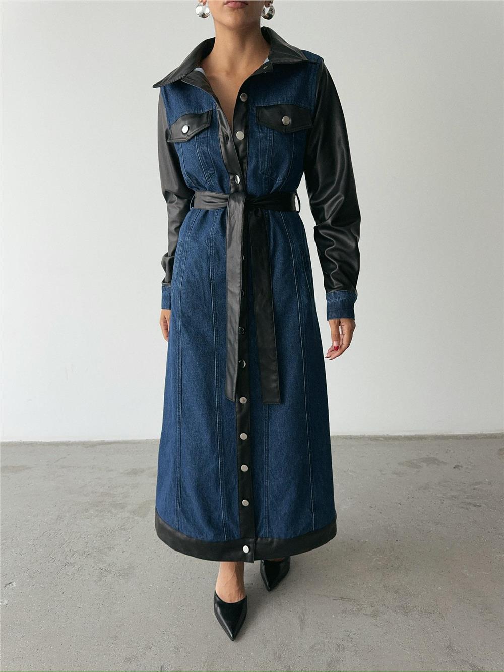 KOT ELBİSE UZUN ÖNDEN DÜĞMELİ - Mavi