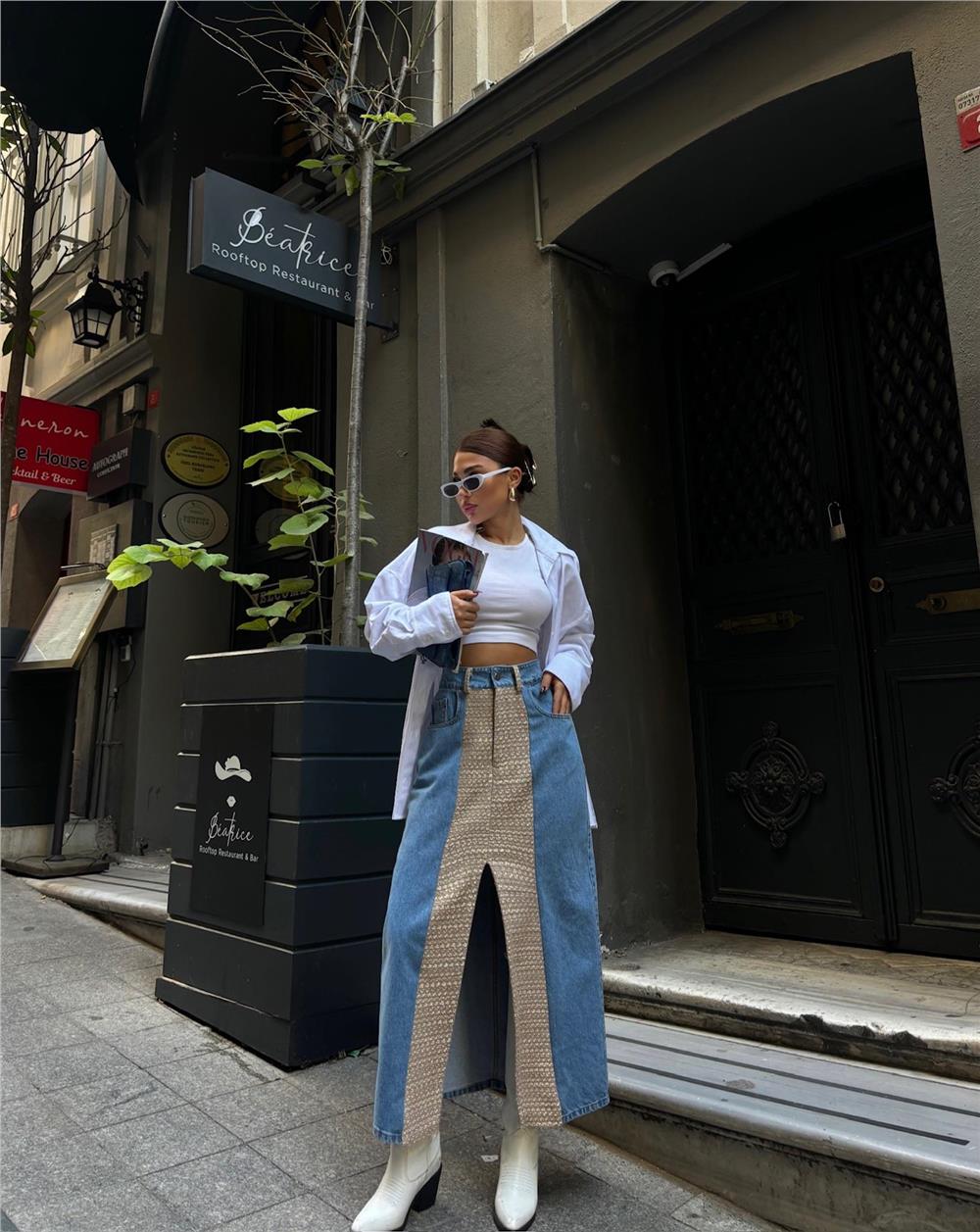 KOT ETEK PARÇALI UZUN ÖNDEN YIRTMAÇLI - Bej