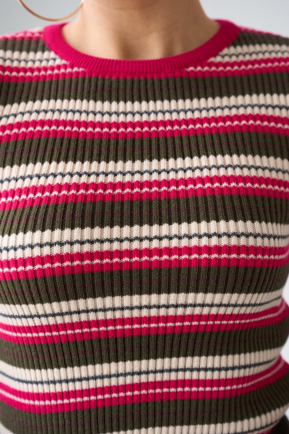 Dark Fuchsia-Khaki Knitted Sweater