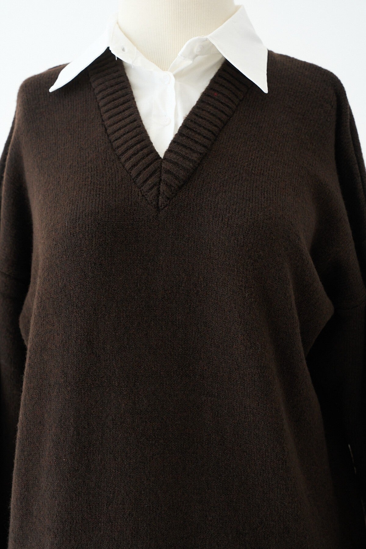 Dark Brown-Ecru Shirt Collar DRESS