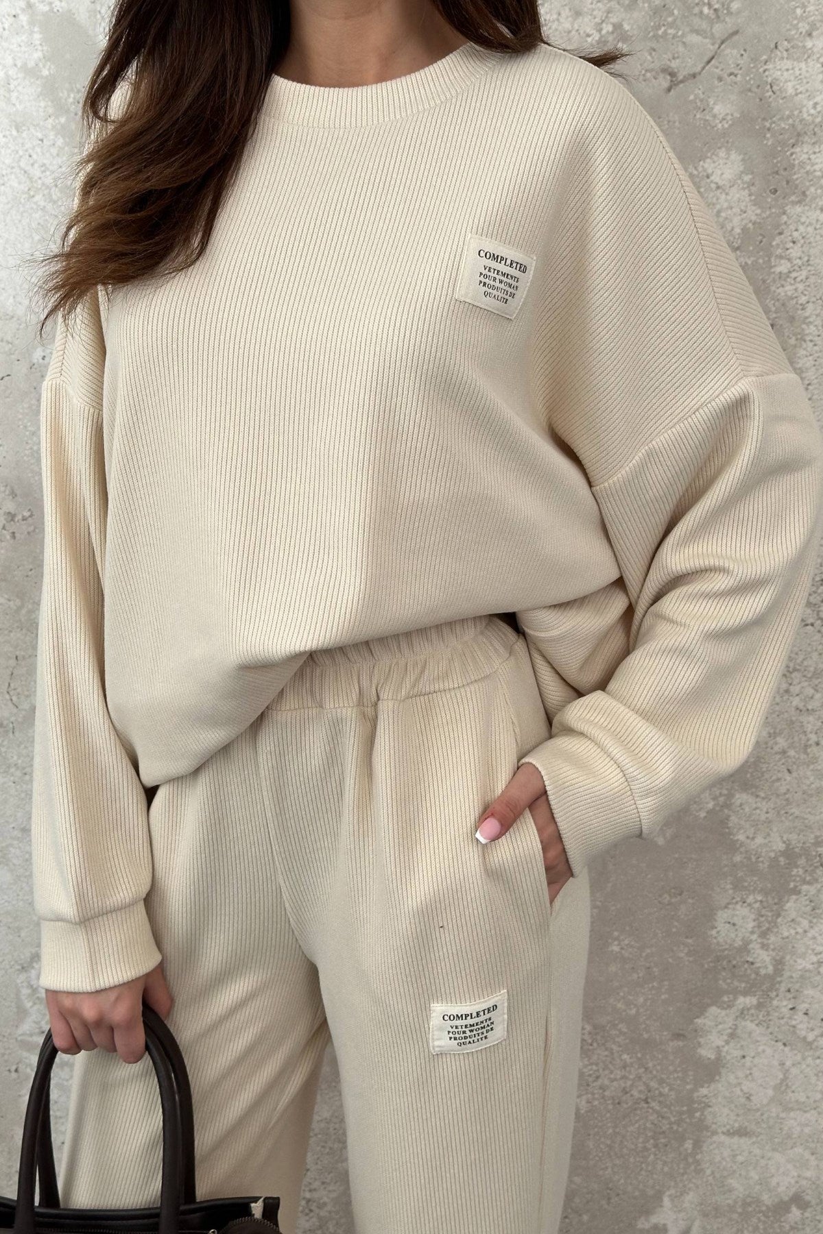 Krem Salaş Sweat Ve Pantolon