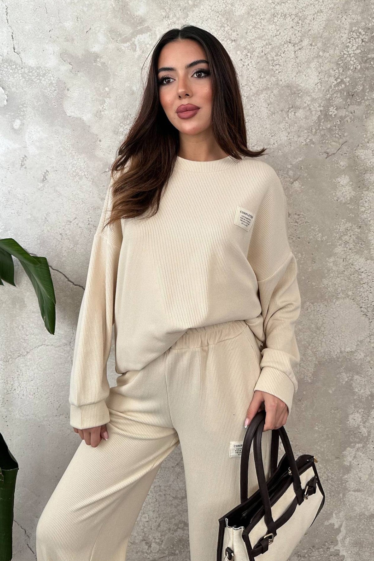 Krem Salaş Sweat Ve Pantolon