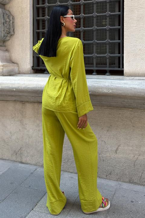 Kruvaze Model Klasik Pantolonlu Çupra Keten Takım 10191