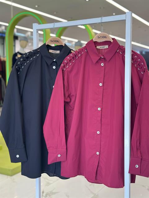 Kuşgözü ve Biye Detaylı Poplin Gömlek 3419