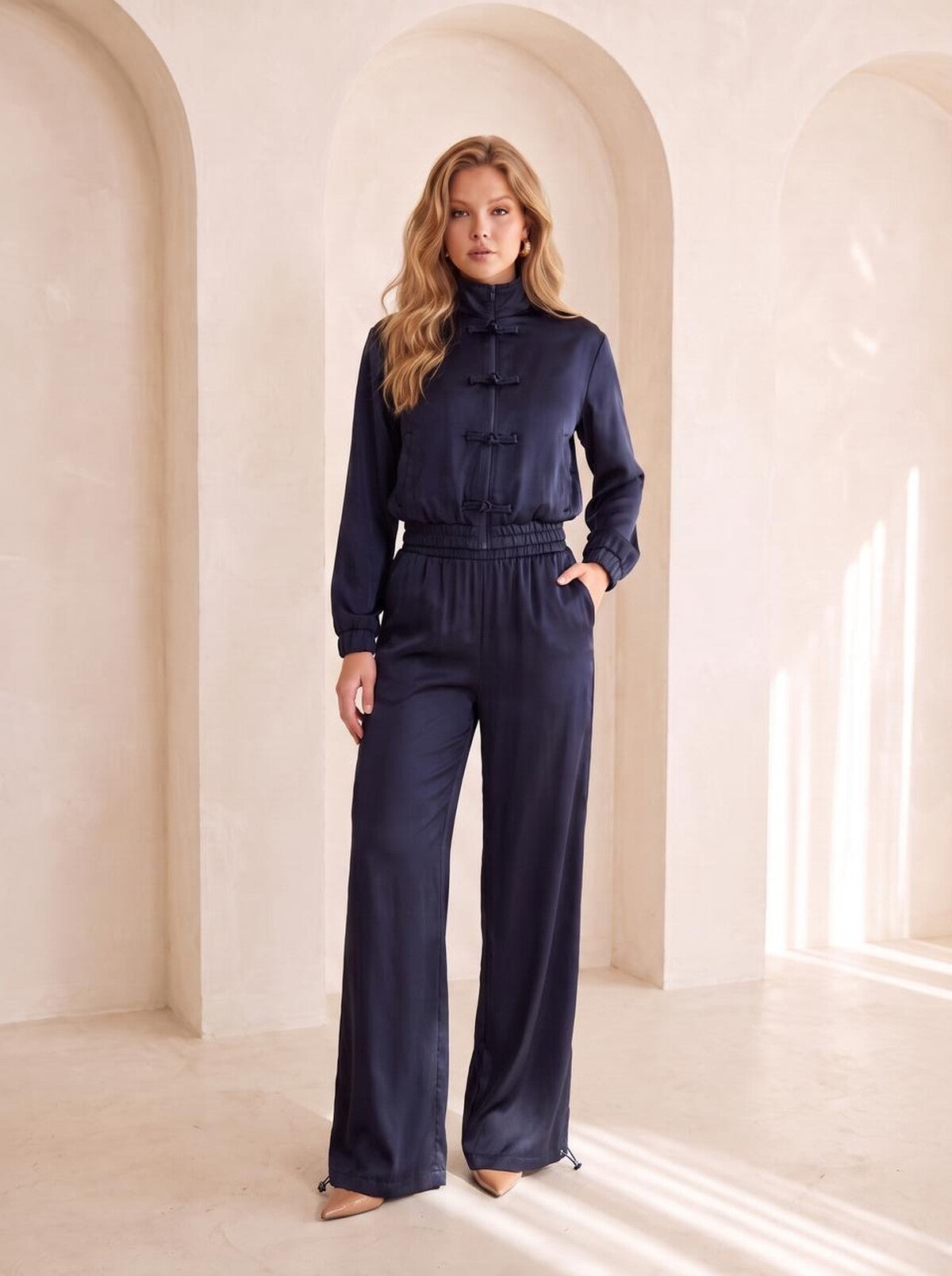 LACİVERT 20732 BLUZ PANT İKİLİ TAKIM