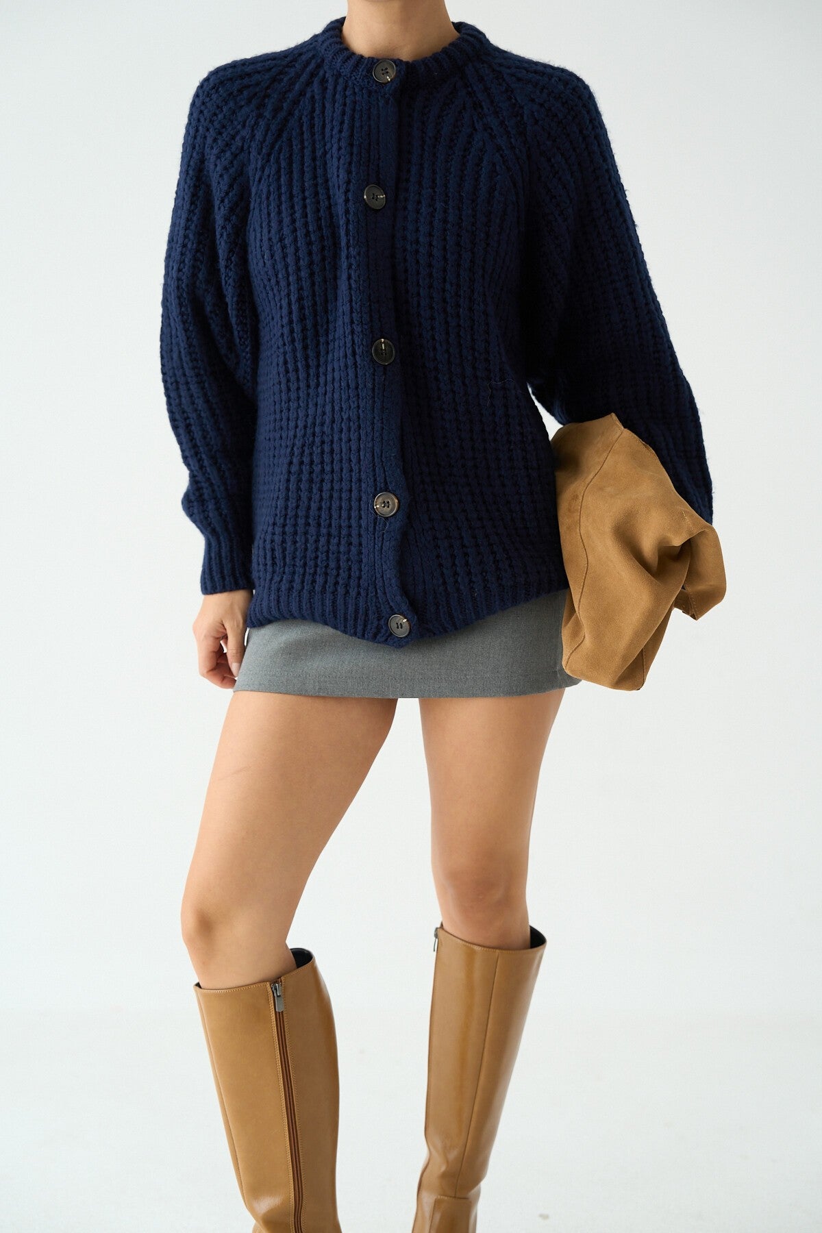 Navy Blue 5-Button Cardigan