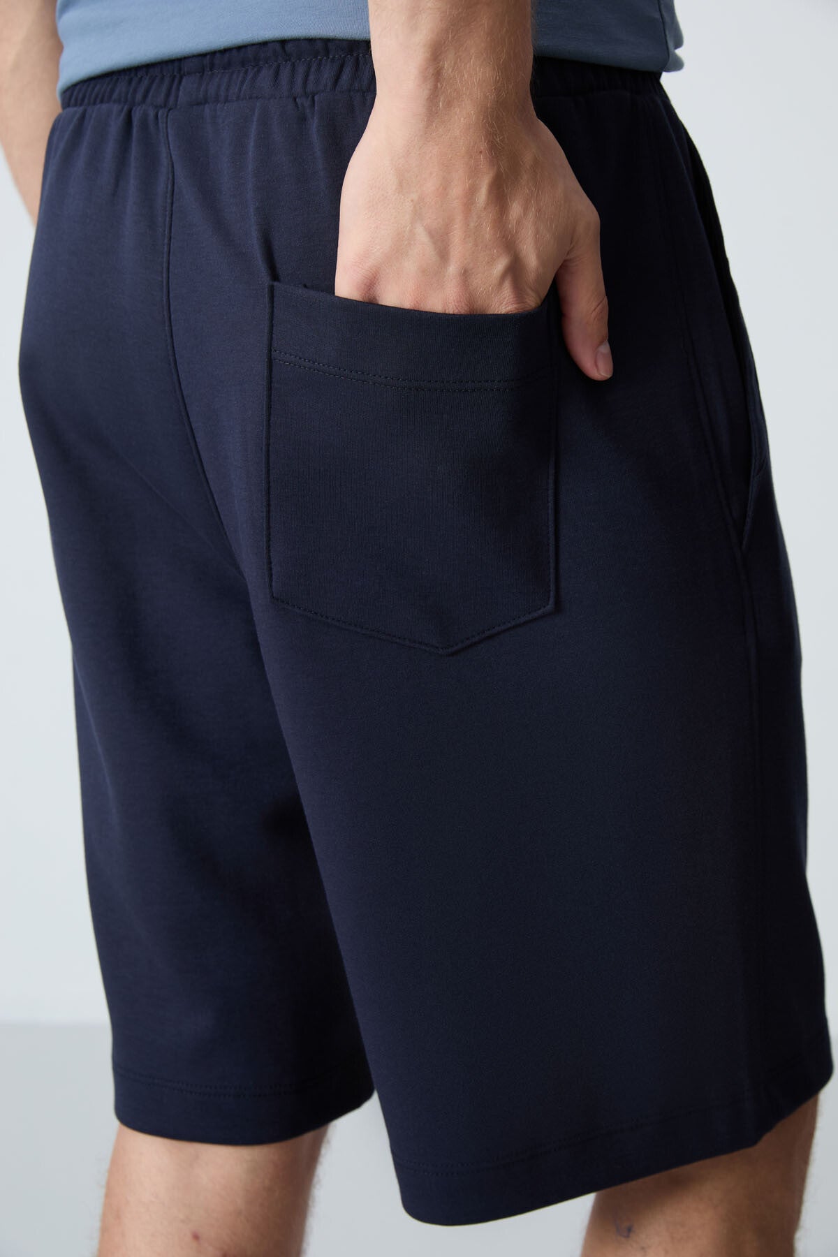 Lacivert Pamuklu Kalın Yumuşak Dokulu Standart Fit Basic Erkek Şort  - 81275