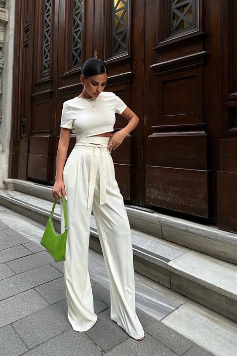 Leila Bağlamalı Crop Top Takım 9793 08