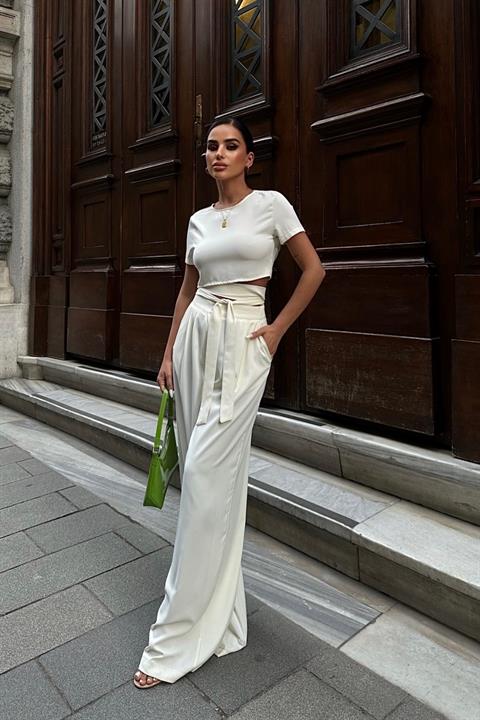 Leila Bağlamalı Crop Top Takım 9793 08