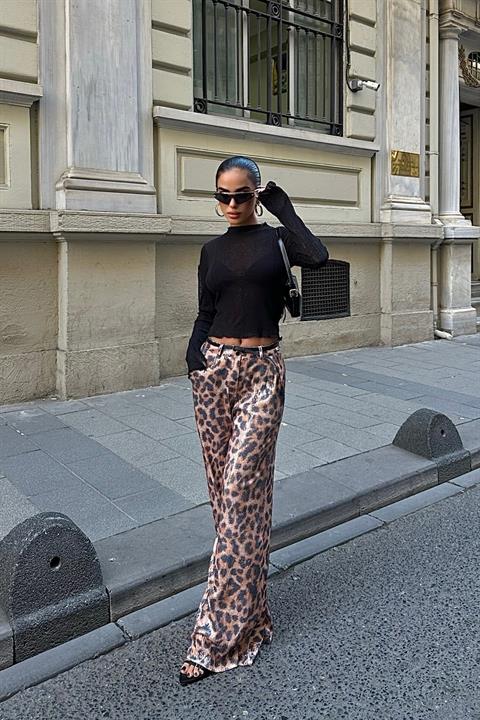 Leopar Baskılı Pul Payet Pantolon 0074