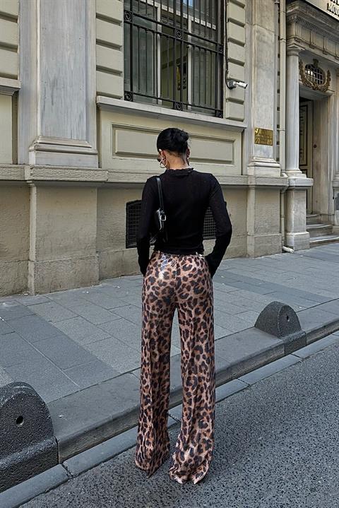 Leopar Baskılı Pul Payet Pantolon 0074