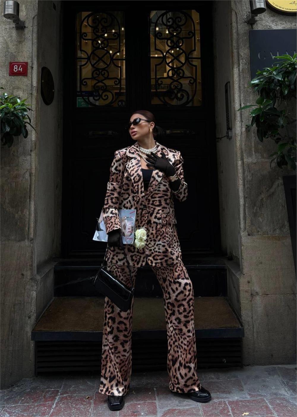 LEOPAR CEKET - PANTOLON TAKIM  SATEN - Leopar
