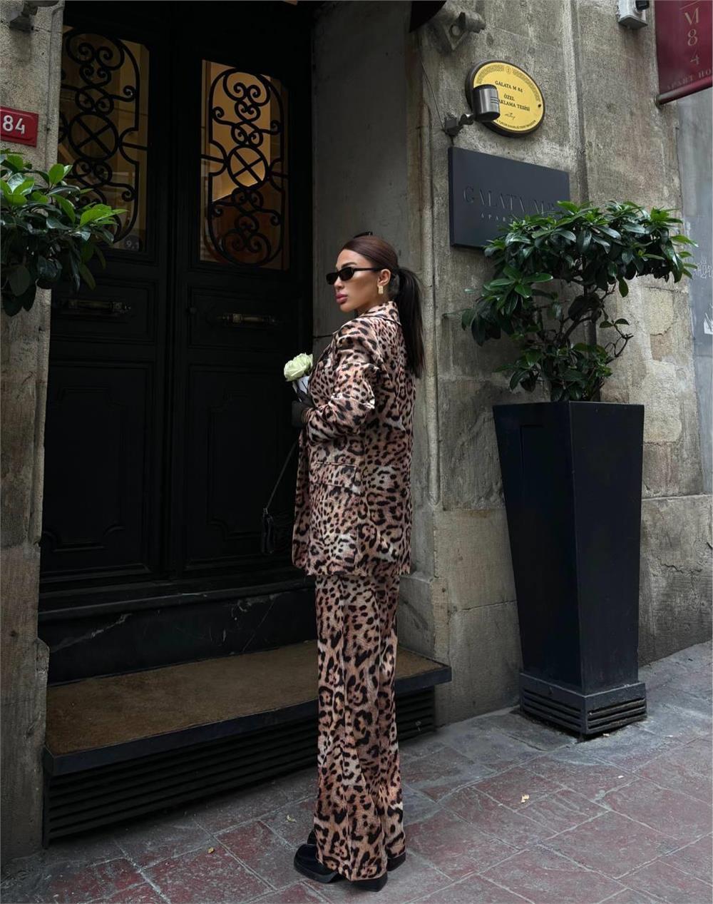 LEOPAR CEKET - PANTOLON TAKIM  SATEN - Leopar