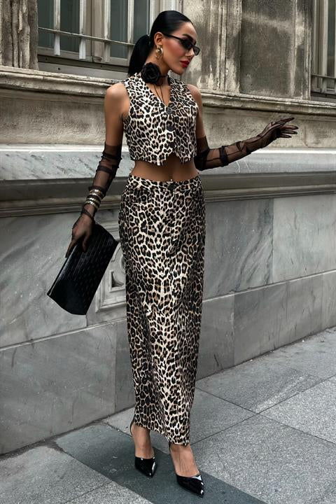 Leopar Desenli Gabardin Takım 10072