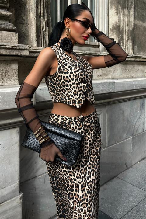 Leopar Desenli Gabardin Takım 10072