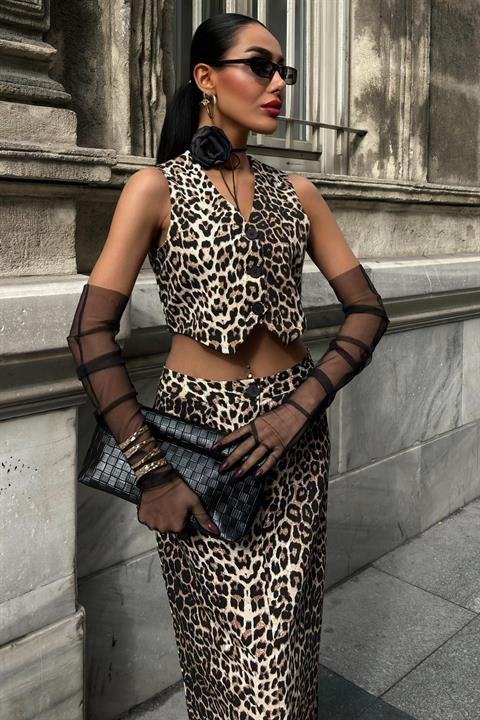 Leopar Desenli Gabardin Takım 10072