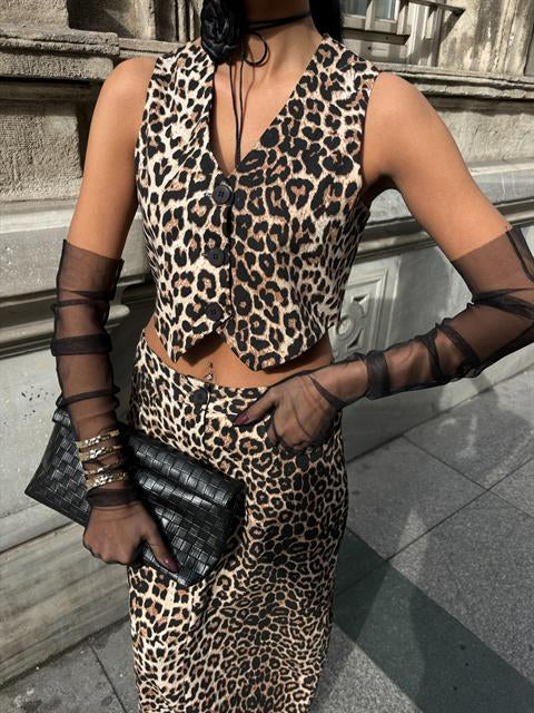 Leopar Desenli Gabardin Takım 10072