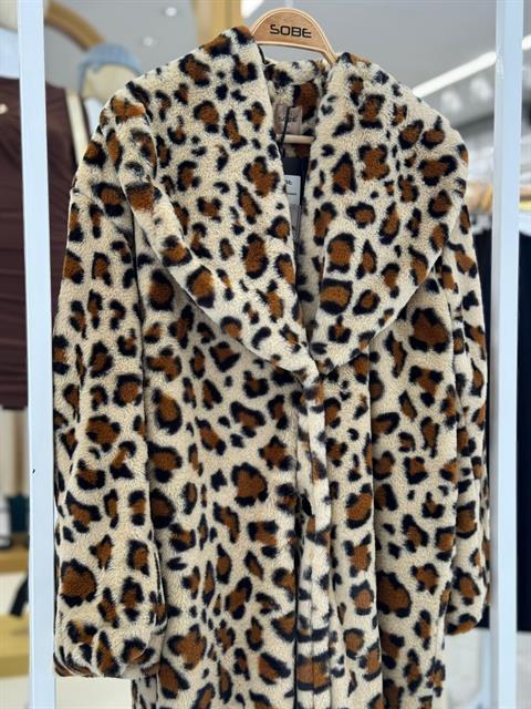 Leopar Desenli İçi Astarlı Peluş Kaban 7065