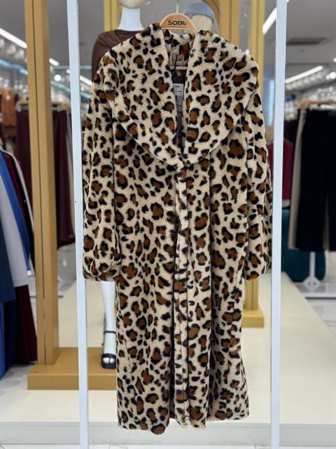 Leopar Desenli İçi Astarlı Peluş Kaban 7065