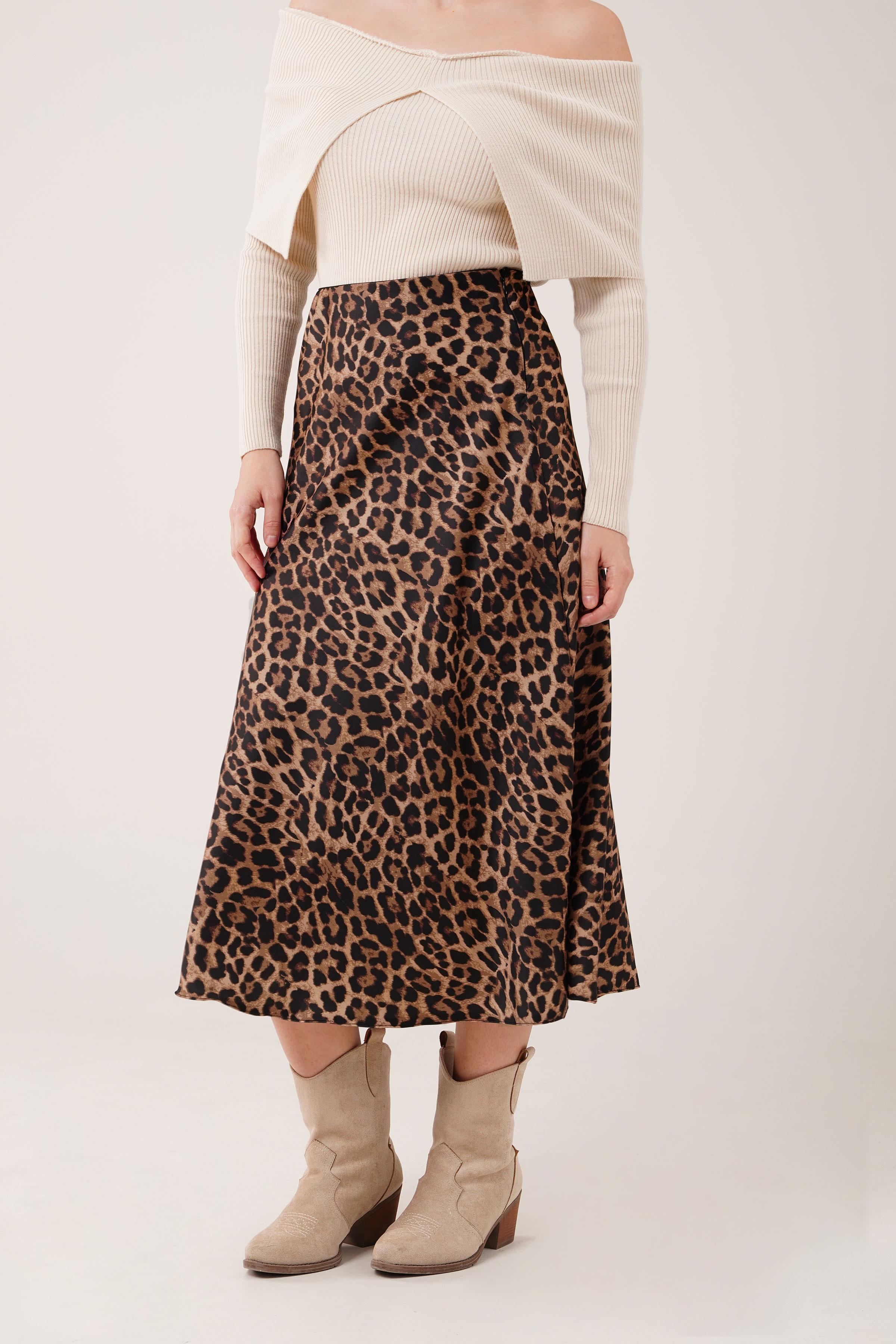 Leopar Desenli Kahverengi Toptan Etek